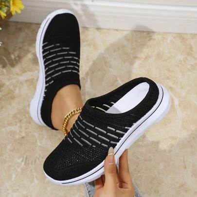 2025新款女士休闲鞋，女士运动鞋，女士步行鞋，女士平底鞋，女士一脚蹬鞋，女士黑色鞋，女士镂空透气鞋