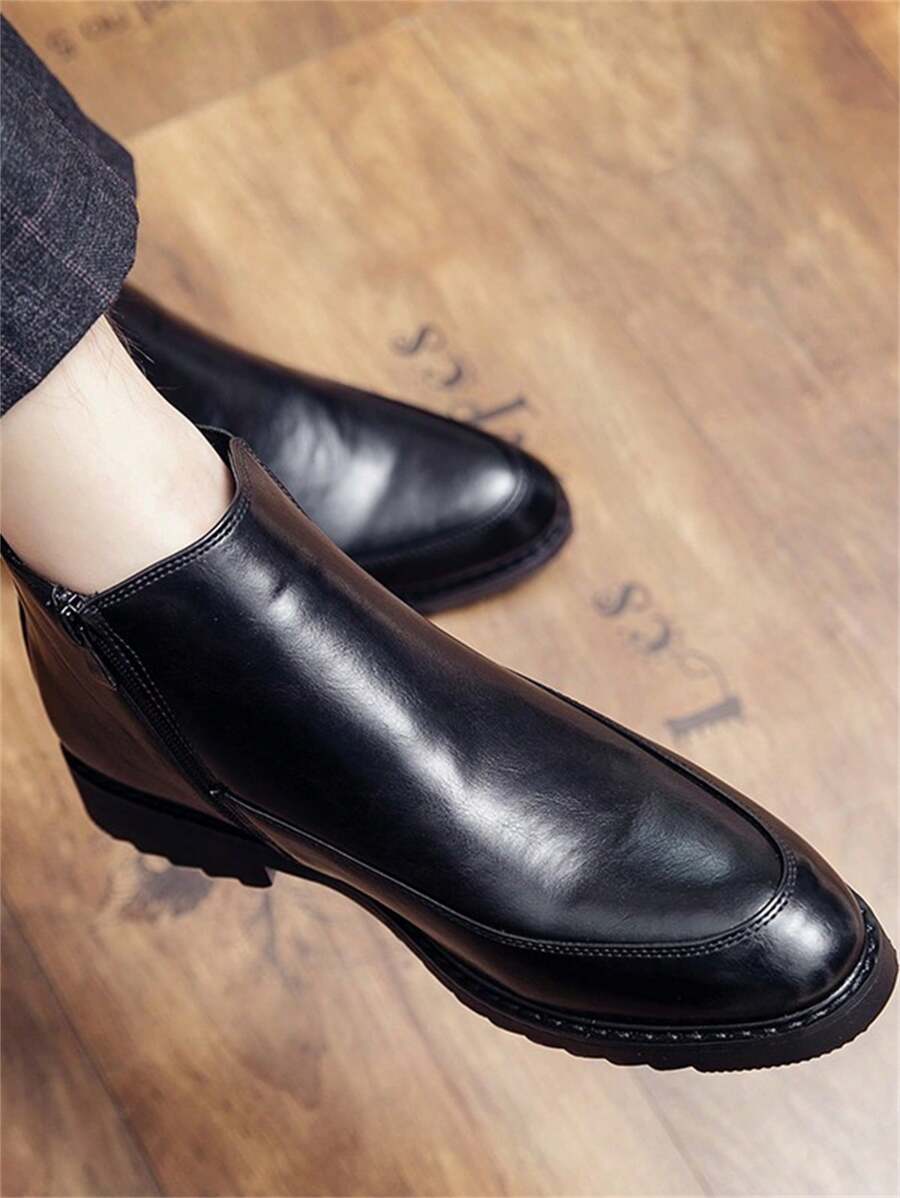 男士尖头高帮皮靴，时尚简约短踝靴