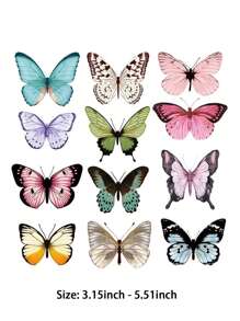 36件/套彩色3D PVC蝴蝶装饰贴纸，适用于包装、装饰、自拍、直播背景、DIY悬挂装饰珠宝。适用于卧室、客厅、家居、餐厅、酒店、婚礼、节日礼物的墙面装饰、生日毕业贴纸、个性化贴纸、学校装饰、惊喜宿舍装饰、返校装饰