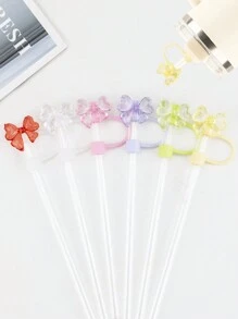 6PCS 10mm/0.4in Silicone Straw Toppers Cup Accessories For 30/40 Oz Tumbler With Handle, Love Shack Fancy Straw Cover For Cup, Cute Bow Straw Topper For ( Valentine's Day ) Holiday, Reusable Straw Cover Cap For Cup