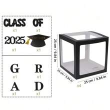 1 zestaw 2025 Czarne pudełko na balony na ukończenie szkoły, czapka kawalerska, dekoracje na przyjęcie z okazji ukończenia szkoły, rekwizyty do zdjęć z okazji ukończenia szkoły