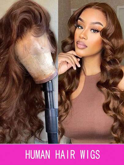 Body Wave Chocolate Brown 13x6 Lace Front WIgs HD Lace Cabelo Humano Wi Preplucked Cor #4 Perucas Para Mulheres