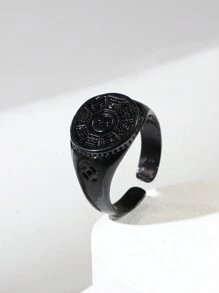 1枚黑色凶猛狮/狼头合金戒指，男女皆宜的复古羽毛开口戒指，适合派对和日常佩戴 - 黑色 - 查看 6