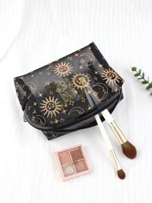 1 pieza Bolsa de maquillaje para mujer, diseño minimalista y elegante de corazón de tul, de gran capacidad y portátil para llevar el maquillaje de uso diario y de viaje, organizador de artículos de aseo, regalos esenciales, accesorios con cremallera