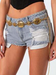 1pc Plus Size Women Oversize Boho Vintage High-End Gold Metal Belt, Fashion Waist Chain, Suitable For Dresses, Shirts, Beach, Party, Festival