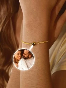 Customized Photo Projection Bracelet, Round Projection Photo Bracelet, Shimmering Projection Bracelet For Women, Photo Projection Bracelet With Flashing Chain, Customized Photo Bracelet, Mother's Memorial Gift, Projection Jewelry, Birthday Gift,School Supplies,Back To School,School Gift,For Office,For School,For Classroom,For Teacher Gifts,For University,For Colleague,For Dorm Rooms,For Teacher,For Boys And Girls,For Teenagers,Junior High School Students,Middle School Students,High School Senior High School Students,College Students,University Students,Freshman,Sophomore,Underclassmen,Black,Silver,Gold,Stylish,Colorful,Vintage,Simple,Unisex,Casual,Cuties,Custom,Personalized,Unique,Ideal Gifts For Him,Ideal Gifts For Her,Her,Boyfriend,Girlfriend,Dad,Mom,Family,Friends,For Anniversaries,For Birthdays,For Graduation,For Prom,For Party,Customized Fashion Photo Bracelets,Vintage Outfit