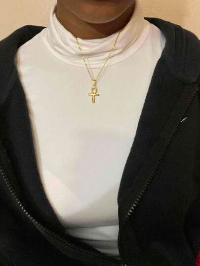 1PC Religious Key Of Life Ankh Cross Necklace For Women Gold Color Egyptian Cross Pendant Choker Stainless Steel Jewelry Gifts