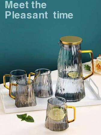 1 pieza Jarra de agua resistente al calor, jarra de agua de glaciar de vidrio borosilicato de alta calidad, jarra de jugo de gran capacidad, tetera doméstica, tetera de infusión de frutas para restaurante, artículo para el hogar