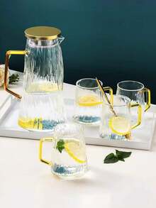 1 pieza Jarra de agua resistente al calor, jarra de agua de glaciar de vidrio borosilicato de alta calidad, jarra de jugo de gran capacidad, tetera doméstica, tetera de infusión de frutas para restaurante, artículo para el hogar