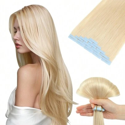 20pcs/30g Seamless Tape-In Hair Extensions, Real Human Straight Hair, Skin-Friendly Adhesive, Salon Quality, For Women, Suitable For Halloween Costumes