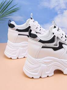 Women's Platform Thick Sole Sneakers, Spring/Autumn Chunky Chunky Sneakers, Low-Top Casual Shoes For Petite, Anti-Slip & Breathable Fabric Lining, Shock-Absorbing