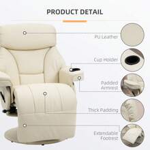 PU Leather Manual Recliner Armchair Lounge Chair With Cup Holder Pocket