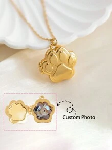 Customized Photo Pendant Necklace, Adorable Cat Paw Print Photo Box Necklace, Customize Photo Of Family, Friend, Pet, Birthday Gift, Memorial Gift, Thanksgiving Gift, Suitable For Daily Wear,Gold,Stylish,Colorful,Vintage,Unisex,Hipster,Simple,Casual,Custom,Personalized,Unique,Ideal Gifts For Him,Ideal Gifts For Her,Her,Boyfriend,Girlfriend,Dad,Mom,Family,Friends,For Anniversaries,For Birthdays,For Graduation,For Prom,For Party,Jewelry Women,Elegant Outfit