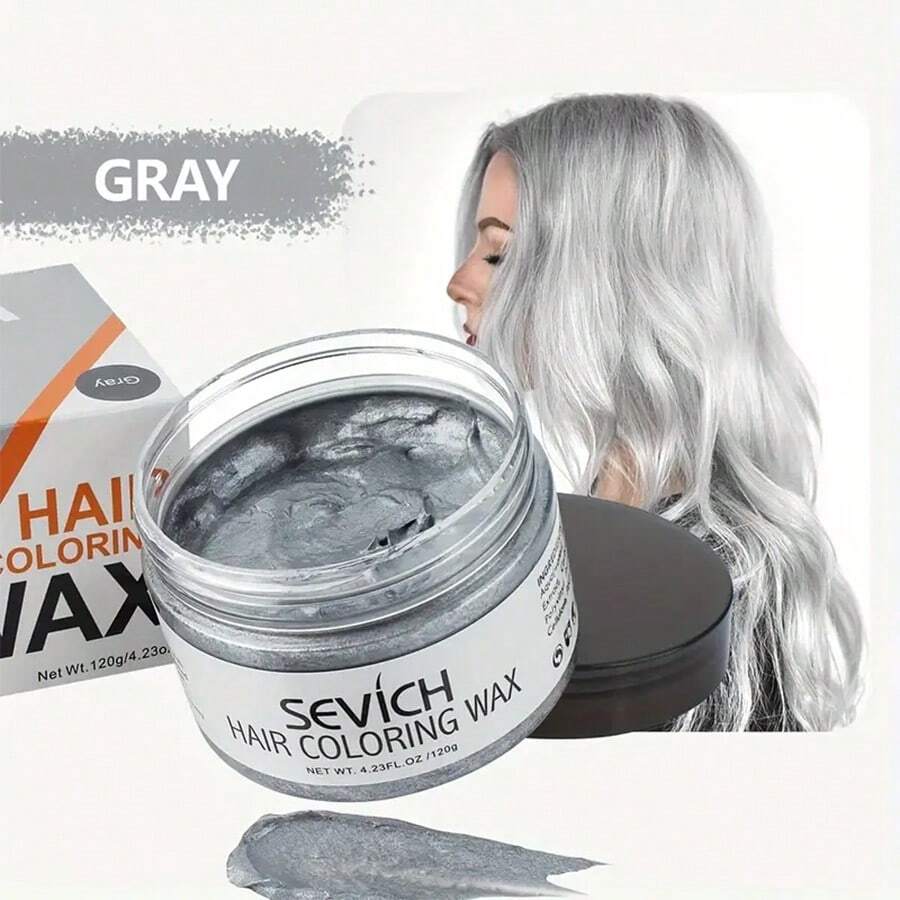 sevich Temporary Hair Coloring Wax Hair Dye, 4.23oz Instant Hairstyle Mud Cream Color Mask, Natural Hair Coloring Wax Material Disposable Hair Styling Dye Ash (Blue, Dye Free) For Cosplay, Party, Masquerade, Halloween Etc. - Xám - Xem 1