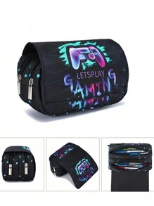 Pencil Case For Boys And Girls, Double-Sided Pattern Pencil Case, Large Storage Wallet Card Case,Compartment Pencil Case For School Students
