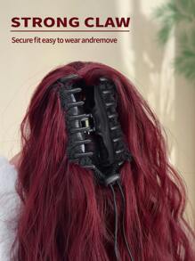 爪形马尾延长 28 英寸长水波发酒红色耐热纤维合成马尾假发适合女孩女士派对日常使用 - 酒紅色 - 查看 7