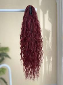 爪形马尾延长 28 英寸长水波发酒红色耐热纤维合成马尾假发适合女孩女士派对日常使用 - 酒紅色 - 查看 10