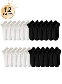 2/6/12 Pairs For Women, Black And White Ruffled Ear Edge Vertical Stripes, Breathable And Refreshing, Ins Style, College Style Ankle Socks, Home, Commuting, Party All-Match, Valentine's Day Gift - Multicolor - View 8