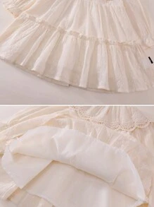 1 pièce Robe longue à manches longues avec col en dentelle pour filles, style français, printemps