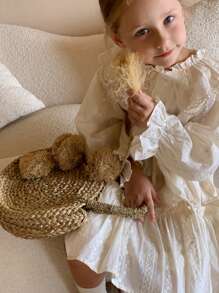 1 pièce Robe longue à manches longues avec col en dentelle pour filles, style français, printemps