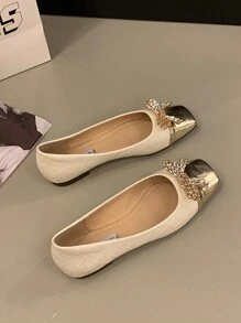 Zihuanlinglong 法式软底软皮乐福鞋，宽大加大码女鞋 - 杏色 - 查看 4
