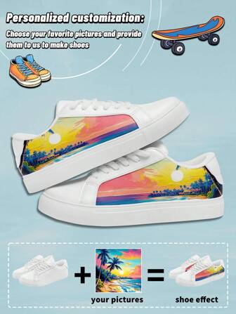 Heren aangepaste PU skateboardschoenen, gepersonaliseerd aangepast fotoontwerp, zachte zool lichtgewicht antislip slijtvast, comfortabele casual sneakers voor alle seizoenen, unieke geschenken voor mannen en vrouwen