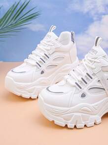 Fall/Winter Women's Platform Wedge Sneakers - Fashionable Sport Shoes, Shock-Absorbing Breathable Mesh Chunky Chunky Sneakers, Comfortable Versatile Lightweight Hidden Heel