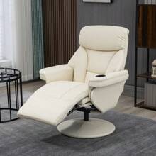 PU Leather Manual Recliner Armchair Lounge Chair With Cup Holder Pocket