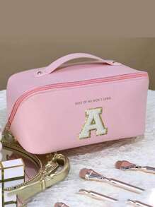 1 túi đựng đồ trang điểm PU dung tích lớn, túi đựng mỹ phẩm, túi đựng đồ vệ sinh cá nhân du lịch di động đựng cọ trang điểm, phấn mắt, son môi, chăm sóc da, bàn chải đánh răng, xà phòng, lược chải tóc, đồ trang sức, đồ điện tử nhỏ - Hồng - Xem 9