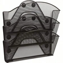 4175BL Onyx Magnetic Triple File Pocket – 4 Heavy-Duty Magnets For Metal Or Fabric Surfaces – Commercial-Grade Steel Mesh Design - Durable Powder Coat Finish – 13"L X 4.25"W X 13.5"H