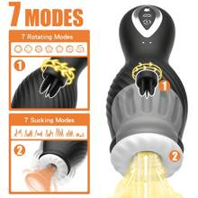 Masturbateur masculin en silicone avec lèvres réalistes, vagin pour un plaisir ultime, 7 modes de succion et de rotation automatiques, intensité réglable pour un jouet sexuel ultime pour homme adulte (noir)
