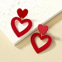 1 Pair Fashionable Elegant Hollow Heart Shaped Minimalist Unisex Earrings, Suitable For Daily Wear And Gifts For Valentine's Day, Mother's Day,Mom,Mother,Mother's Day,Gift - Red - View 12