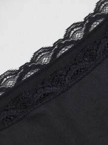 Women's Black Sexy Lace Trim Letter & Heart Print Breathable Stretchy Thin Hollow Out Briefs