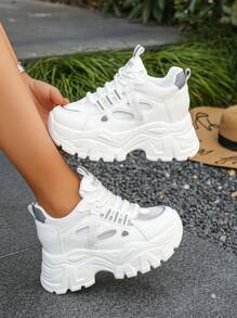 Fall/Winter Women's Platform Wedge Sneakers - Fashionable Sport Shoes, Shock-Absorbing Breathable Mesh Chunky Chunky Sneakers, Comfortable Versatile Lightweight Hidden Heel