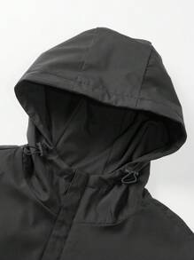 Men's Long Sleeve Lightweight Hooded Windbreaker Jacket With Printed Design, Spring/Autumn, Grunge - Black - View 5