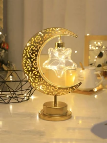 1 pièce Lampe en forme d'étoile à grille ajourée en fer, lampe décorative pour les vacances, lampe de décoration pour la maison, lampe de table, lumière d'ambiance pour la chambre à coucher, bureau, festival, chambre à coucher, chevet, décoration d'éclairage pour le salon