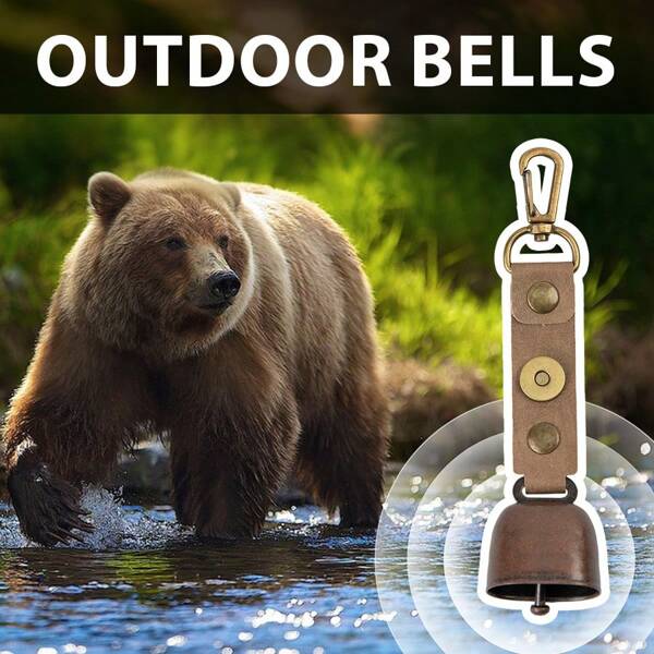 1pc Outdoor Bear Bell, Camping Atmosphere Bell Pendant Keychain, Hiking Reminder Bell, Pet Hanging Bell, Emergency Survival Keychain With Bear Bell And Whistle, Bear Bell And Reflective Survival Mirror, Metallic Polish Champagne Whistle, Suitable For Hiking, Camping, Climbing And Cycling Outdoor Safety Equipment
