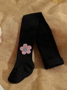 5pcs/Pack Baby Girls Flower Decorated Thin Striped Stirrup Tights, Versatile Leggings For All Seasons