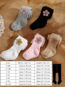 5pcs/Pack Baby Girls Flower Decorated Thin Striped Stirrup Tights, Versatile Leggings For All Seasons