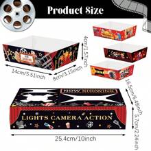 12/24 件装电影之夜食品托盘和盒子，4 种款式，影院图案零食托盘盒，纸质爆米花托盘和支架，适用于生日嘉年华派对用品 - 彩色 - 查看 2