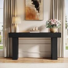 LITTLE TREE Farmhouse Console Table, 63-Inch Long Wooden Sofa Table Behind The Couch, Narrow Entryway Table For Entrance, Hallway, Living Room, Black - Black - View 4