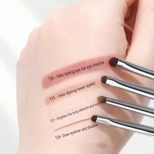 4 件套山羊毛眼部化妆刷套装 - 椭圆形刷子设计适合所有皮肤类型，专业无味扁平眼部化妆工具，适用于眉毛、眼线、轮廓、遮瑕膏 - 铝管刷柄美容化妆品套装 - 彩色 - 查看 2