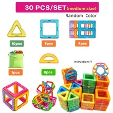 磁性积木，大号和小号 DIY 磁铁玩具，儿童设计师建筑套装，儿童玩具礼物（颜色随机） - 彩色 - 查看 15