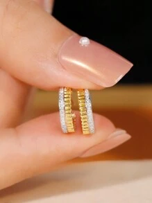 2pcs S925 Sterling Silver Original Versatile Ins Style Bicolor Luxury Cubic Zirconia C-Shape Stud Earrings, Suitable For Women's Daily Wear, Holiday And Party, Jewelry Gift