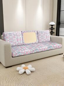 1pc Milk Silk Print Sofa Seat Cushion Cover, Geometric Pattern, High Elasticity Dust-Proof Anti-Dirty Anti-Slip Removable & Washable For Bedroom, Study, Living Room - Multicolor - View 2