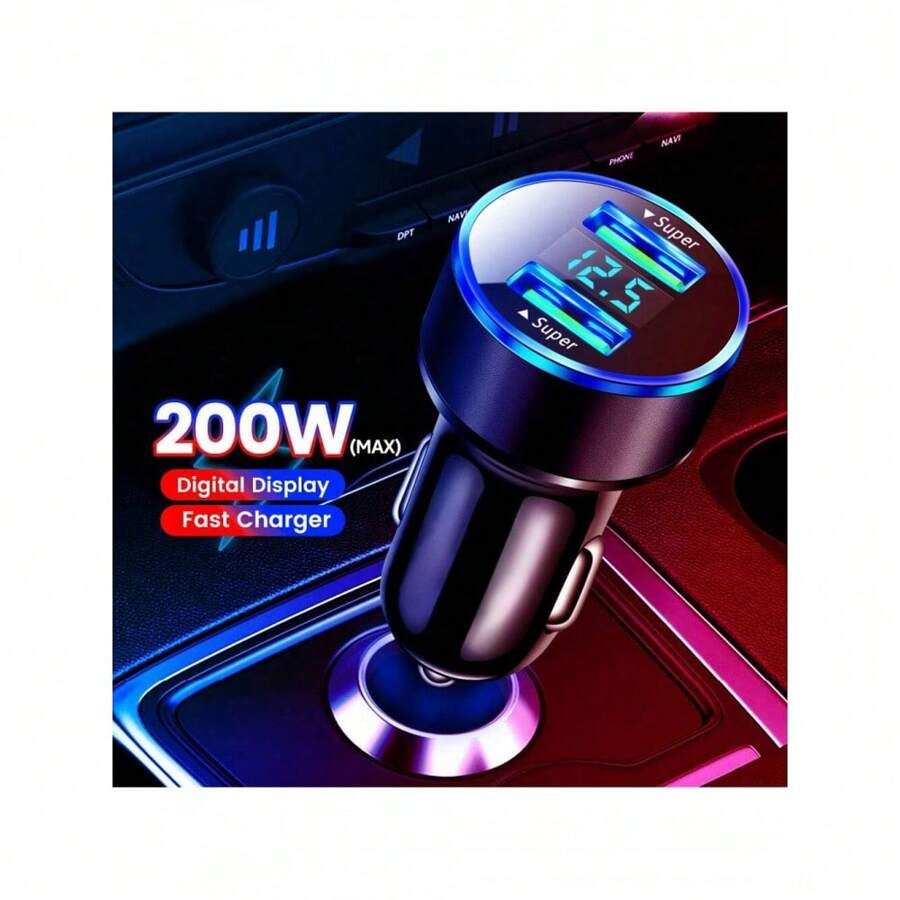 200W Dual USB Car Charger With Lighter, Digital Display Fast Charging Adapter Compatible With IPhone - Multicolor - View 1