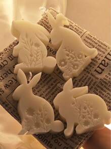 1 pieza Molde de silueta de conejo de Pascua, molde de decoración de vela hecha a mano con diseño de animal, para hacer velas perfumadas, yeso, manualidades de decoración del hogar, decoraciones DIY - Blanco - Ver 8