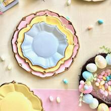60 个装复活节快乐纸盘 - 春季派对盘、精美一次性盘、兔子盘，非常适合婚礼，请访问 Hioasis 商店（20 份） - Blue Yellow Pink - 查看 1