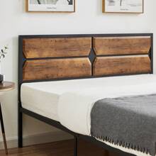 VECELO Single Double Size Bed Frame With Wooden Headboard And Footboard, Steel Slat Support, No Box Spring Needed, Easy Assembly - Brown - View 8