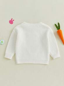 Suéter informal con bordado de conejito de Pascua para bebé, niña y niño, ropa de abrigo para niño pequeño - Beis - Ver 5